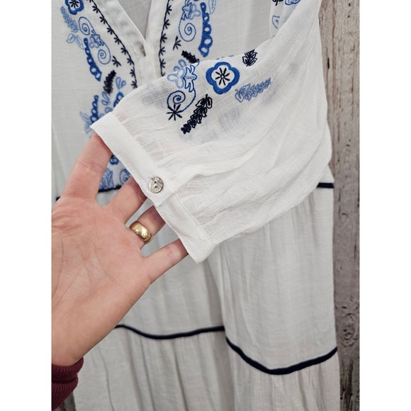 FIGUEROA FLOWER White Embroidered Tiered Dress Boho Festival Cottagecore Medium - Picture 4 of 12